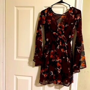 Abercrombie & Fitch long sleeve sheer mini dress with built in lining. Sz XS